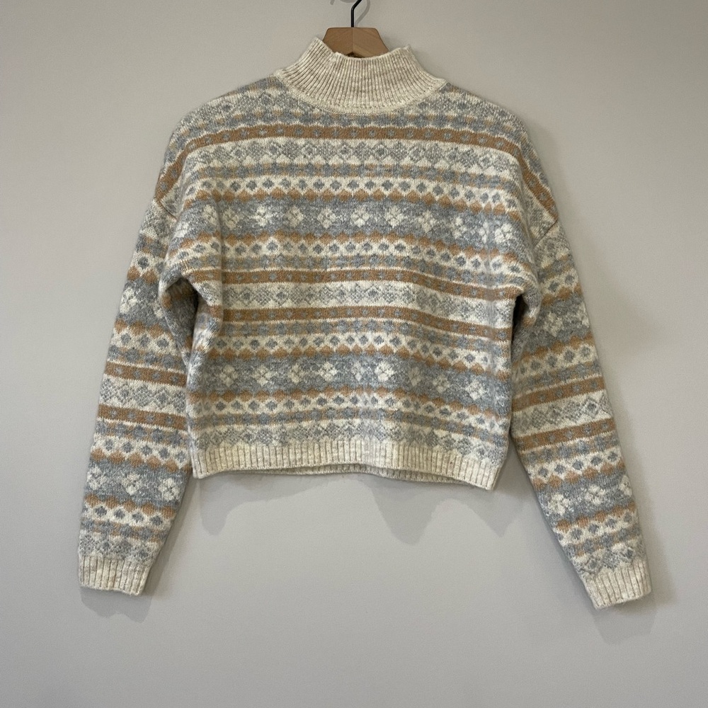 London Kaye fairisle mock neck oversized pullover knit sweater XS
